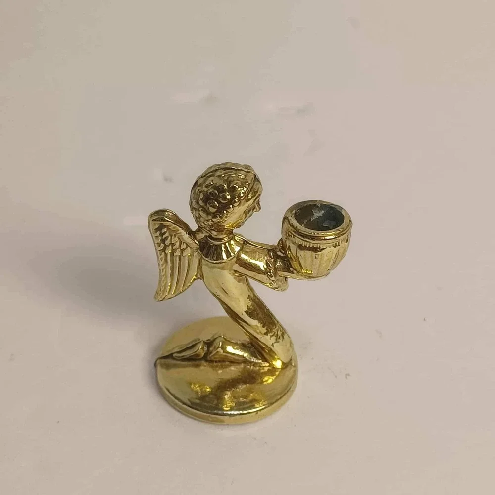 Brass Angel Candle‎ Holder Kneeling Cherub Religious Figurine Home Decor